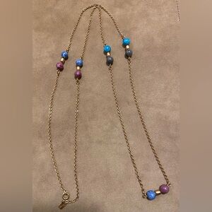 Gold Chain Necklace with Multicolor Beads